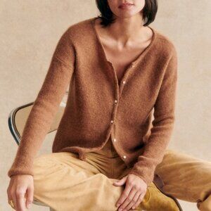 Sezane Sz M Gaspard Button Down Cardigan Camel Brown Kid Mohair Alpaca